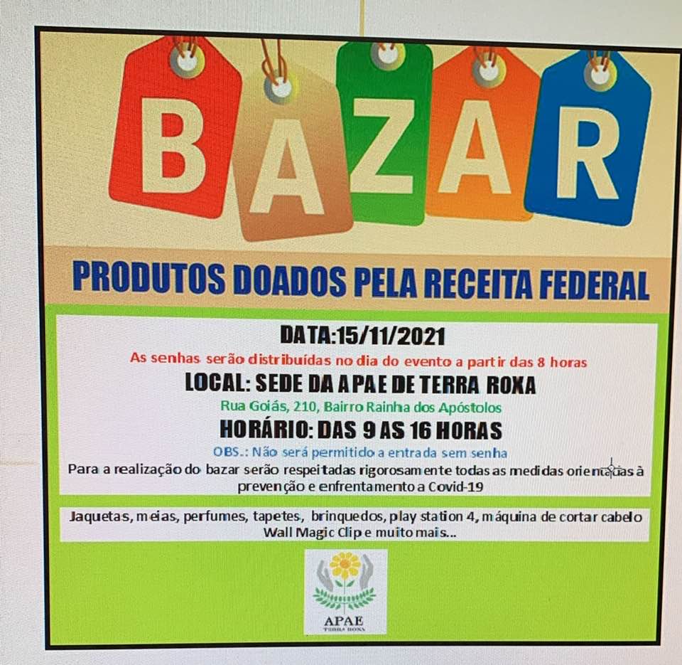 BAZAR BENEFICENTE DA  APAE DE TERRA ROXA 2021